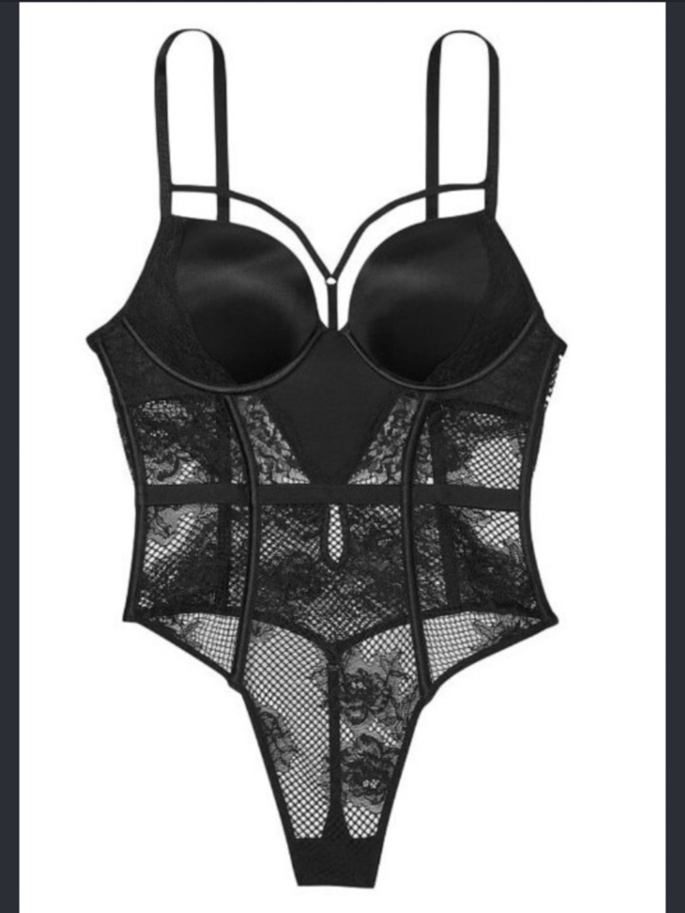 Victoria's Secret Black Lace & Fishnet Bombshell Bodysuit